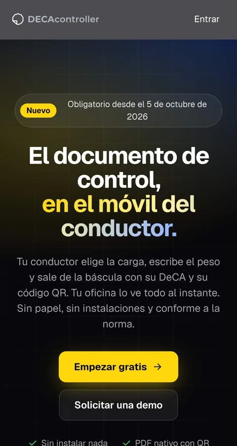 Portada de DeCA Controller en el móvil: el documento de control en el móvil del conductor
